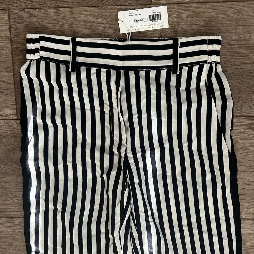 NWT IMRIE Black and White Striped Pants 100% Silk Size XS - Picture 5 of 10